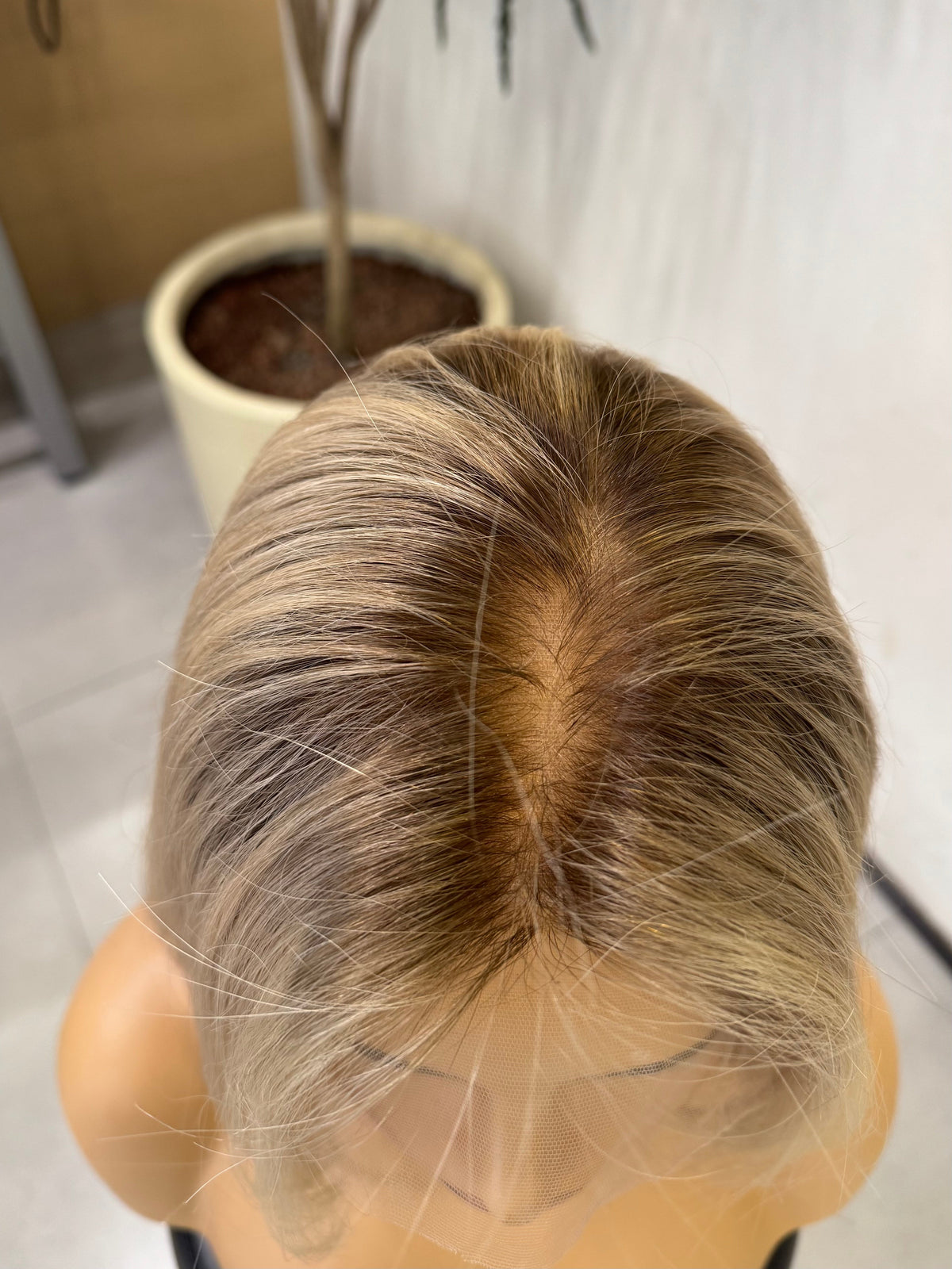 CATE | Ash Blonde Highlighted Bob | Lace Top Wig